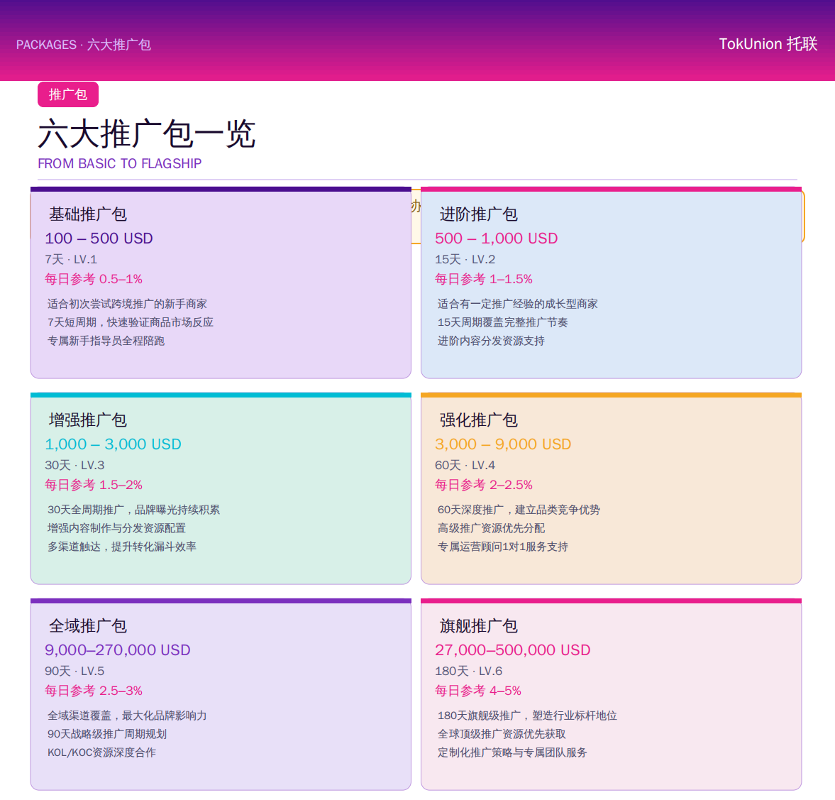 TokUnion 推广服务包信息示意图