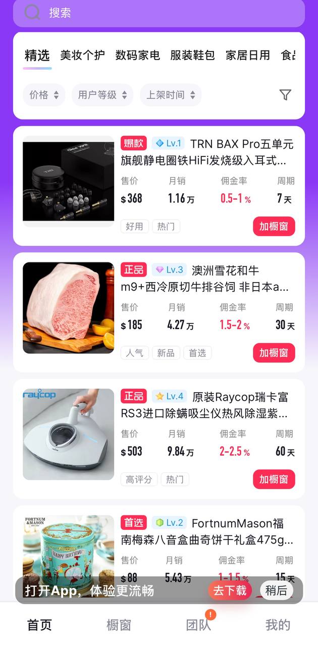 TokUnion 移动端商品列表界面示意图